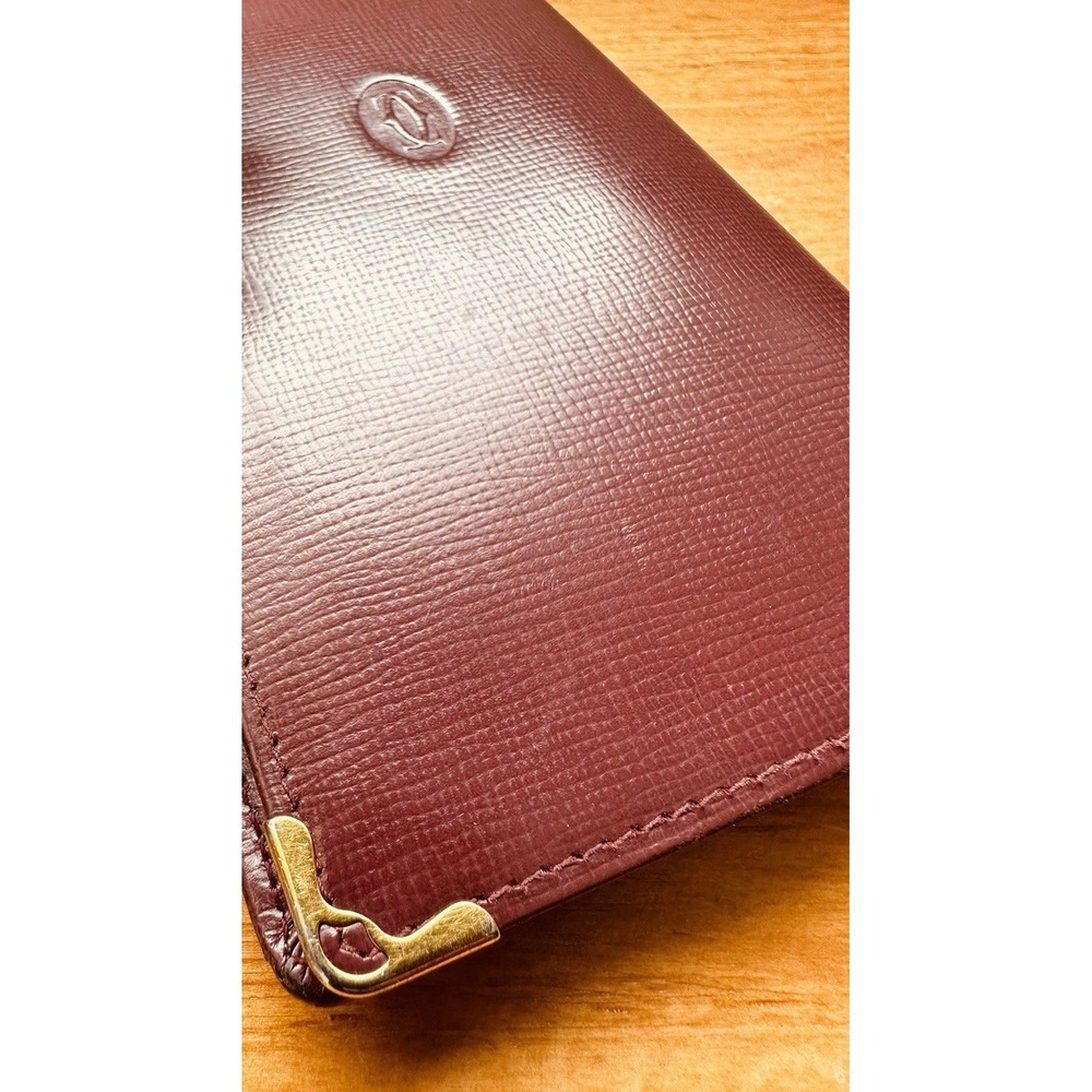 CARTIER Paris Burgundy Leather Billfold Breast Waller 12 Card Holder Pre-owned - Picture 10 of 12